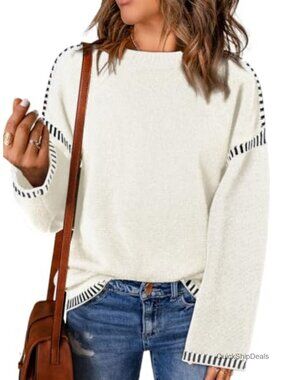Oversized Crewneck Long Sleeve Cable Knit Pullover Sweater